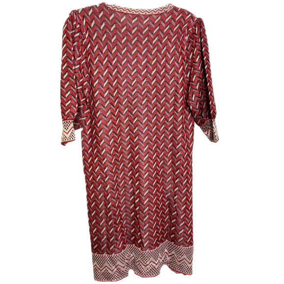 Zara Women's Dress A-Line Red Chevron 3/4 Sleeve Raglan Crew Neck Size M - Picture 3 of 7